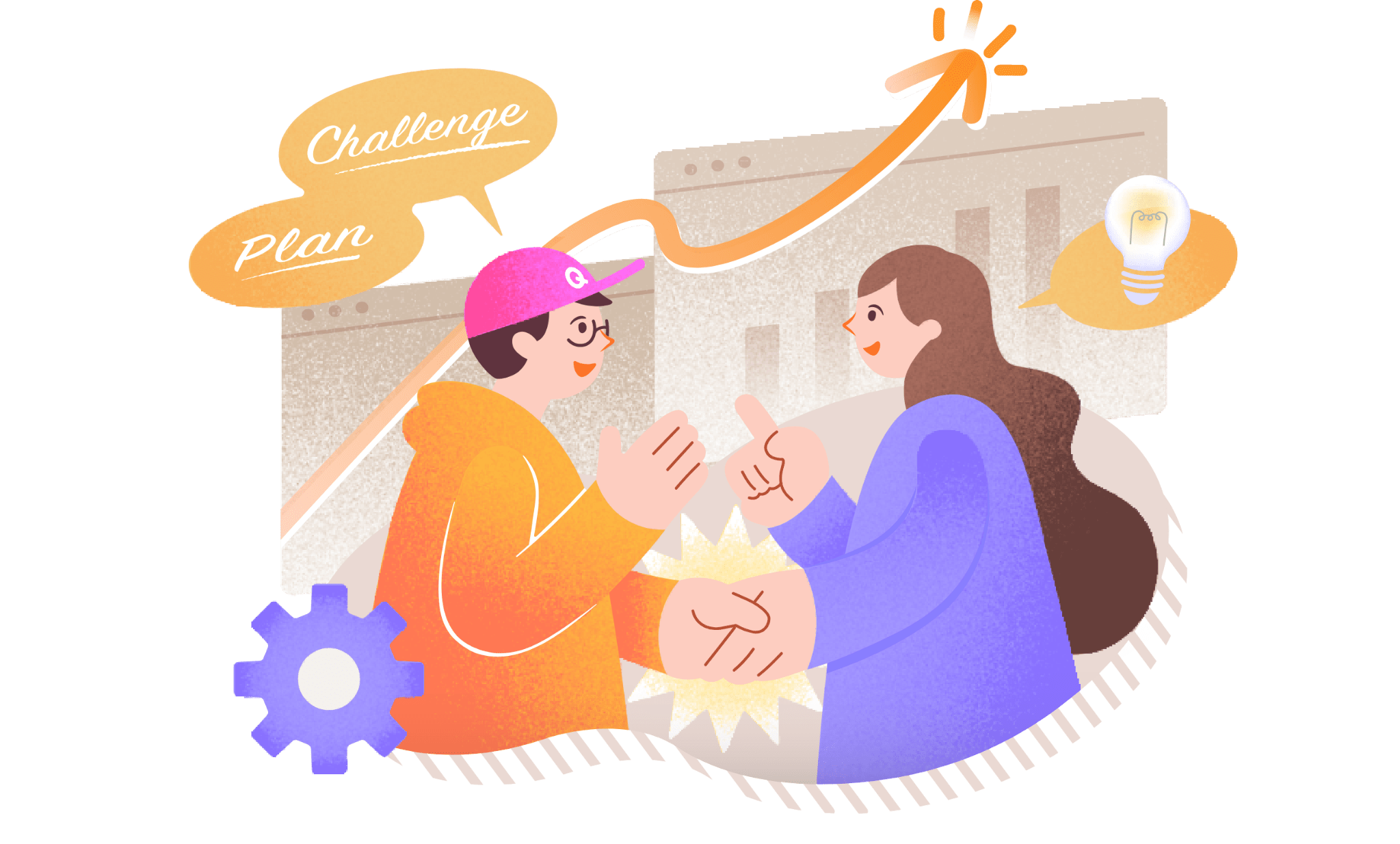 Qoo10のブランド成長を支援するチームの協力を表したイラスト