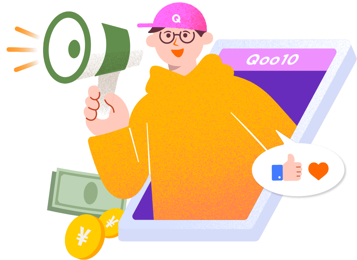 Qoo10での販売をサポートする担当者のイラスト